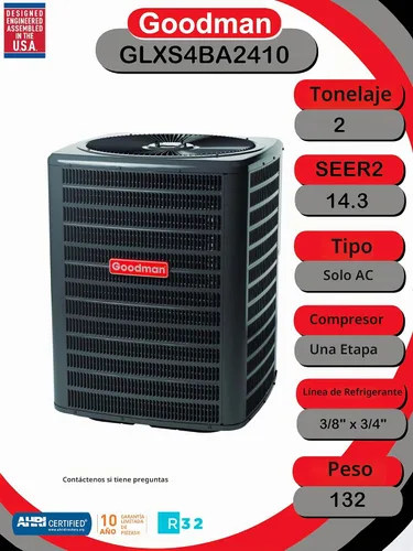Vista 2 de Goodman 2 toneladas 14 SEER R410A 96% AFUE 60,000 BTU vertical horno de gas dividido sistema