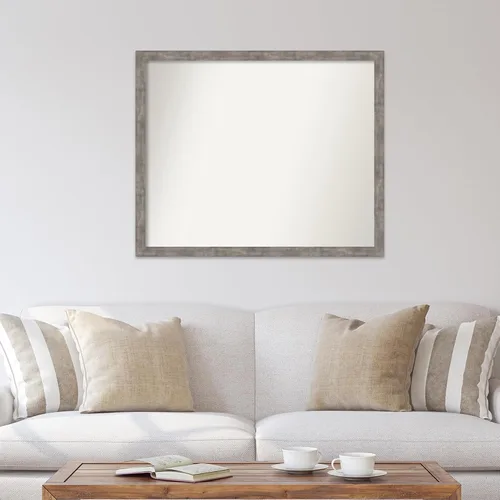 Vista 95 de Amanti Art Silver Bathroom Mirror for Over Sink, 26x35 Custom Made Marred Pewter Rectangle Vanity Mirror, Large Casual Wood Frame, Hangs Horizonally
