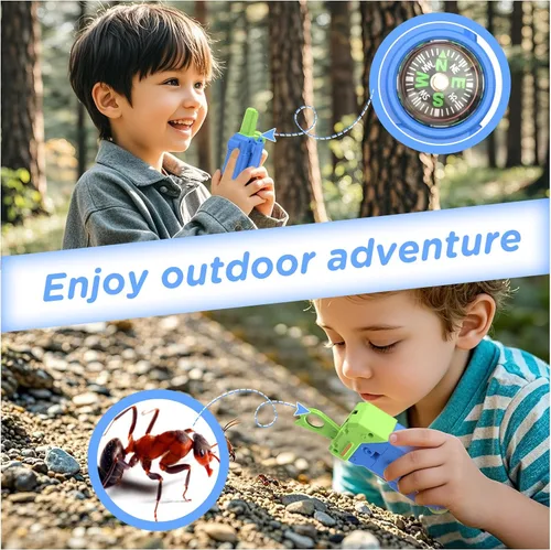Vista 3 de Walkie Talkies para niños, 5 canales coloridos de radio de 2 vías, brújula, linterna y lupa, alcance de 3 millas para juego de aventura, exterior