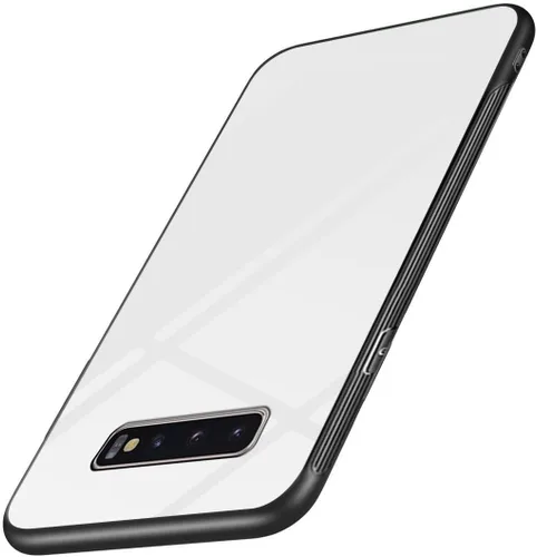 Vista 4 de Funda para Samsung S10 Plus,con parte trasera de calidad de vidrio templado,Carcasa híbrida de marco de TPU,Cubiertas delgadas,Anti-caída,Blanco