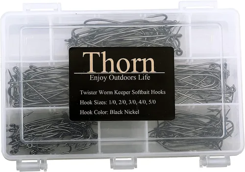 Vista 6 de Thorn Twister Worm Keeper Softbait Hook Kit con ganchos de caja de aparejos de pesca, 125 piezas