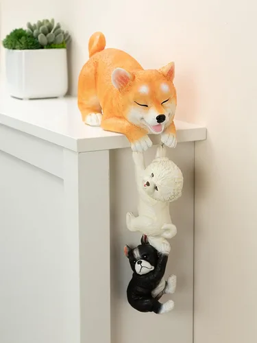 Vista 3 de Estatua realista de cachorro linda, resina creativa de tres Schnauzers de rescate, adornos de escultura de entrada, sala de estar, gabinete de vino