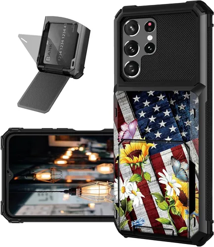 Vista 27 de Funda tipo cartera para Samsung Galaxy S22 Ultra con ranura para tarjetero, funda con tapa híbrida de doble capa, resistente, a prueba de golpes