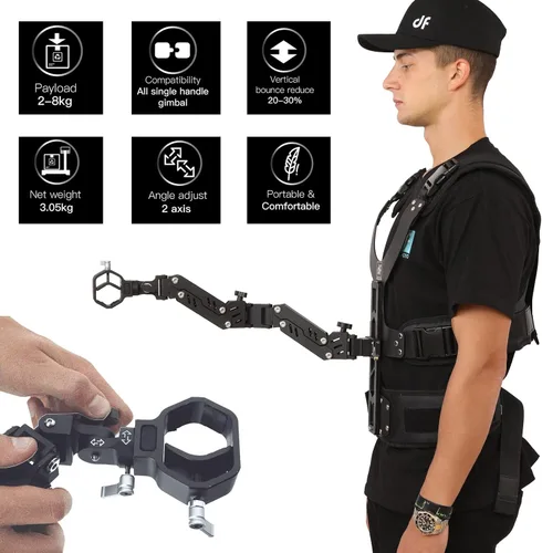Vista 5 de DF DIGITALFOTO THANOS-SE Sistema de Chaleco de Soporte, Kit de Cineastas Gimbal SteadyCam Axis Compatible con DJI RS4/RS 4 Pro/RS2/RS 3 PRO Mini