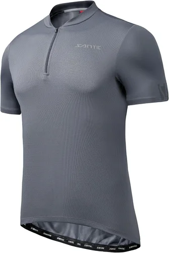Vista 8 de Santic Camiseta de ciclismo para hombre, manga corta, camiseta de ciclismo de carretera, cremallera completa, UPF 50+, MTB con bolsillos Gris