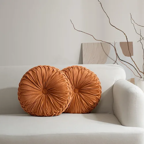 Vista 22 de HIG - Juego de 2 almohadas decorativas plisadas redondas de terciopelo verde manzana