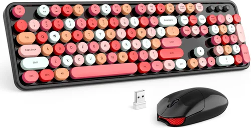 Vista 36 de MOFII Combo de teclado y mouse inalámbricos, teclado retro de máquina de escribir de 2.4 GHz, tamaño completo, lindos ratones inalámbricos, dongle