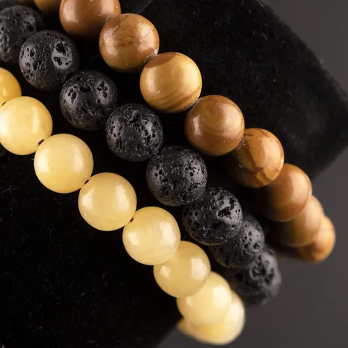 Vista 7 de TIGERSTAR Natural Lava Rock Beads Bracelet,Stretch Elastic Bracelets,Adjustable Braided Rope Gemstone Bracelets for Men Women