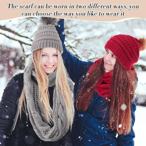 Vista 3 de 12 Pcs Winter Women Beanie Hat Scarf Glove Set Knitted Cap Neck Warmer Touchscreen Glove Comfortable Soft Warm Set