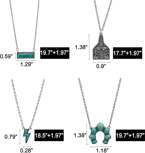 Vista 5 de Juego de 101228 piezas de joyería occidental de plata turquesa para mujer, collar de gargantilla largo con colgante de turquesa, pulsera turquesa