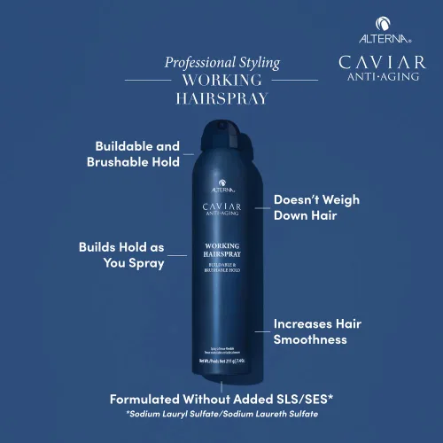 Vista 4 de Alterna CAVIAR Anti-Aging Working Hairspray Buildable, Brushable Hold Helps Control Frizz & Adds Shine Sulfate Free