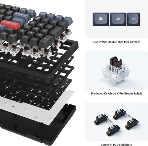 Vista 6 de Keychron Teclado mecánico personalizado K4 Pro con interruptor marrón K Pro intercambiable en caliente, QMK/VIA Macro programable Bluetooth