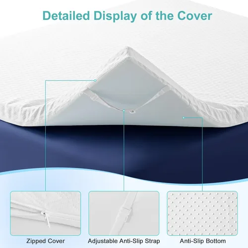 Vista 6 de EDILLY Cubrecolchón de espuma viscoelástica de gel refrescante de 3 pulgadas, tamaño individual, con funda de bambú extraíble y lavable, protector