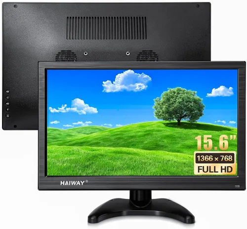 Vista 9 de Haiway Monitor de seguridad de 14 pulgadas, resolución de 1366 x 768, monitor de PC pequeño con altavoces integrados con puertos HDMI/VGA/BNC/AV