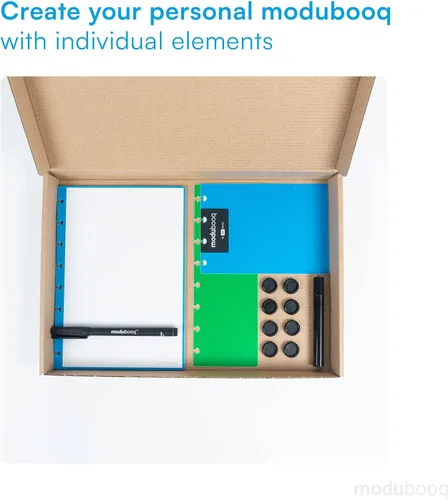 Vista 4 de Modubooq notes, block - Cuaderno inteligente modular reutilizable A5 - 40 páginas azules a rayas con tecnología duratech3 - Cuaderno con sistema