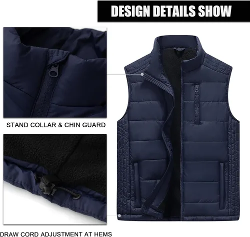 Vista 20 de Msmsse Chalecos de invierno para hombre, con forro polar, acolchado, casual, sin mangas
