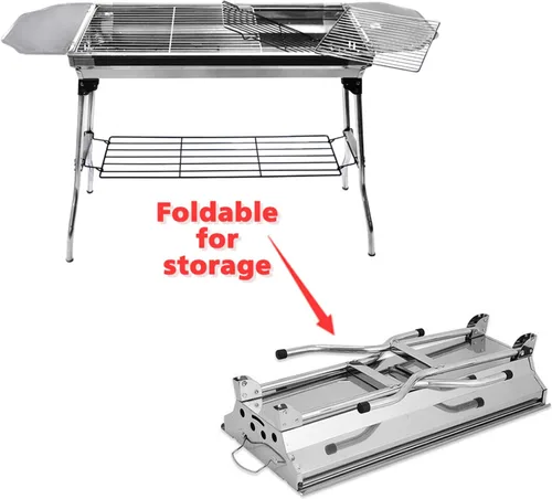 Vista 4 de Al aire libre Campling Refinado Estable Version-2.0 Barbacoa plegable portátil Barbacoa de carbón Estufa Shish Kebab Acero inoxidable BBQ Patio Fold