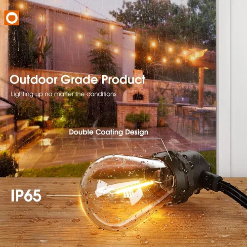 Vista 2 de addlon - Cadena de luces para exteriores de 50 pies con 16 LED Edison regulables, impermeables Shatterproof Energy-Saving Bulbs, Hanging for