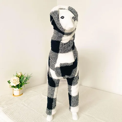 Vista 3 de Greyhound Clothes - Overol de invierno para perro, cálido de forro polar, cuello alto, manga larga, cuatro patas, sudadera con estampado a cuadros