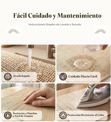 Vista 6 de Juego de 6 manteles individuales, 12 x 17 pulgadas, 100% ramio Ramie-beige natural-01