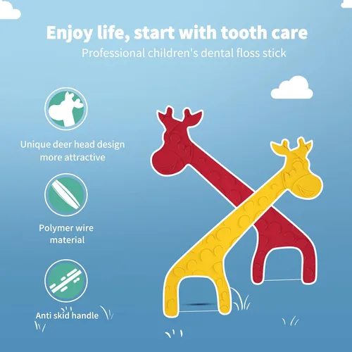 Vista 2 de Hilo dental para niños, hilo dental envuelto individualmente, hilo dental para niños, hilo dental portátil, con formas de animales, para niños