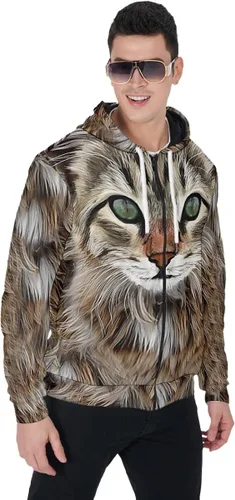 Vista 2 de PVBStrong - Sudadera con capucha negra con cremallera para hombre, estampado 3D, bolsillo de canguro, con cremallera, sin mangas, disfraz