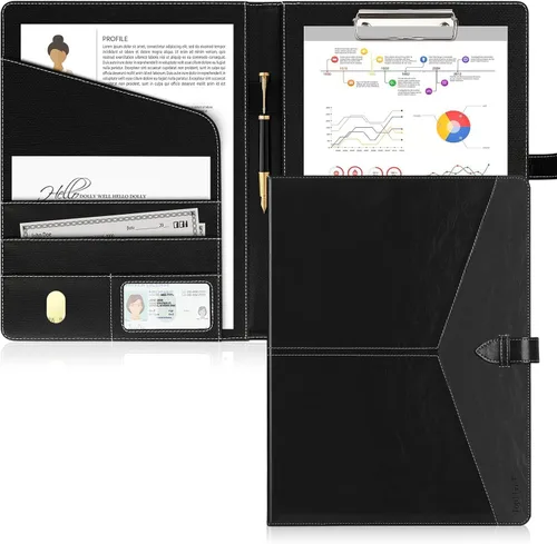 Vista 13 de Toplive Padfolio - Carpeta organizadora de 3 anillas, carpeta de negocios para mujer, tamaño A4/carta, piel sintética, profesional, para Negro