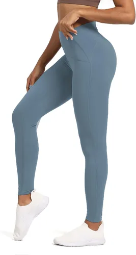 Vista 3 de Aoxjox Leggings de entrenamiento de cintura alta para mujer, control de abdomen, cintura alta, pantalones de yoga escarlata, suaves, de 27 pulgadas