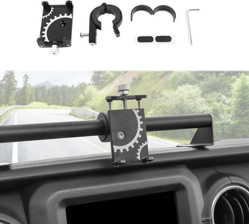 Vista 9 de Linskip Soporte resistente para barra de salpicadero, soporte de teléfono celular para Jeep Wrangler JL JLU 2018-2023 y Jeep Gladiator JT 2020-2023