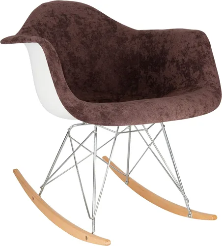 Vista 9 de LeisureMod Willow Velvet - Mecedora pequeña de terciopelo - marrón cedro, base Eiffel - Mecedora compacta para guardería, sala de estar o dormitorio