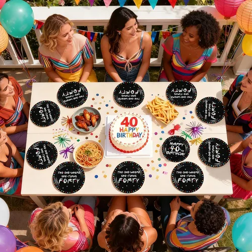 Vista 7 de Greencian - 96 decoraciones de fiesta de cumpleaños con temática de iFriends, sirve para 24 personas Retirement Plates and Napkins Disposable
