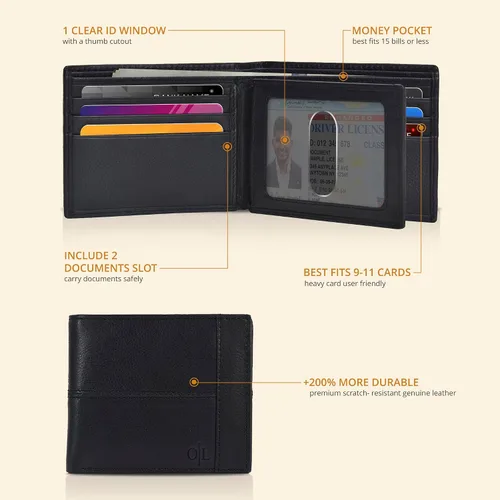 Vista 28 de Carteras RFID delgadas para hombres - Cartera de bolsillo frontal de piel genuina