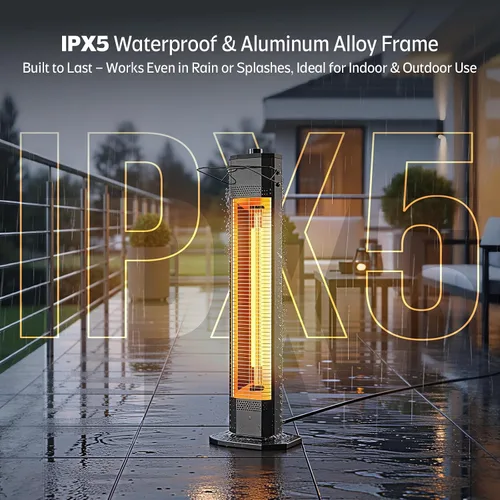 Vista 4 de Calentador eléctrico para patio al aire libre, calentador de torre infrarrojo de 34 pulgadas de 1500 W con calentamiento instantáneo, protección