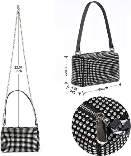 Vista 4 de Bolso de mano de noche con cristales brillantes para mujeres y niñas, bolso cruzado brillante para boda, graduación, fiesta, club, bolsos de mano