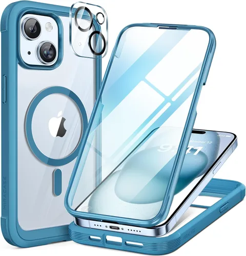 Vista 173 de Miracase - Funda magnética para iPhone 13 Pro Max de 6.7 pulgadas (compatible con MagSafe), transparente, completo, protector de pantalla de vidrio