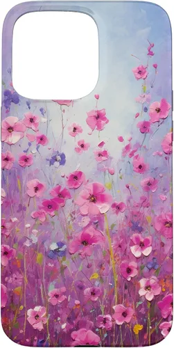 Vista 31 de Happy Pink Flowers Painting Field Purple Colors Case for iPhone 17