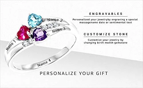 Vista 6 de Gem Stone King Promesa de compromiso de plata de ley 925 personalizada y personalizada con 3 piedras de nacimiento que construye tu propio anillo