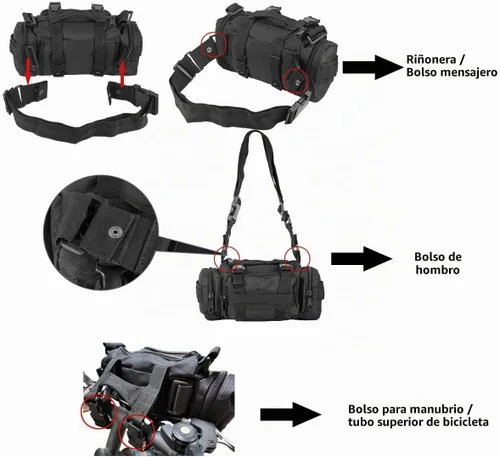 Vista 2 de BraveHawk OUTDOORS Bolsa para manillar de bicicleta, Bolsa de cintura multiusos de nailon Oxford 900D Resistente al agua para ciclismo (Negro)