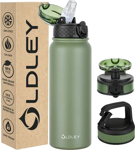 Vista 21 de Oldley Botella de Agua Aislada con Pajilla de 20oz, Botellas de Agua de Acero Inoxidable con 3 Tapas, Aislamiento al Vacío de Doble Pared Térmica