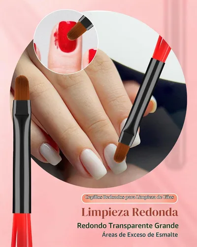 Vista 6 de 3 piezas de brochas de limpieza de arte de uñas, brochas de uña redondas/anguladas/planas resistentes a la acetona para remover esmalte de gel