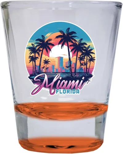 Vista 4 de Miami Florida B Souvenir - Vaso de chupito redondo de 1.5 onzas, color azul, paquete de 2