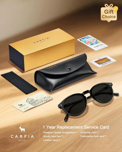Vista 6 de CARFIA Round Polarized Sunglasses for Women UV Protection Acetate Frame Classic Retro Style CA2302
