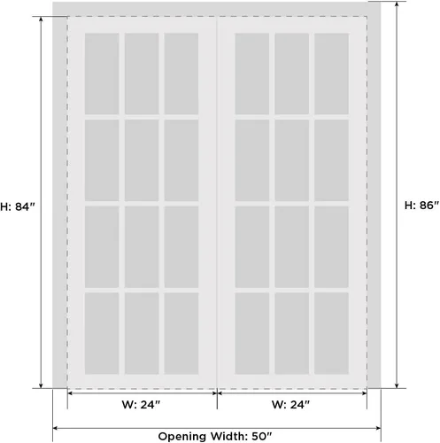 Vista 5 de Puertas dobles francesas sólidas de 48 x 84 pulgadas Lucia 2366 vidrio transparente negro mate Marcos de panel sólido de madera Puertas Blanco