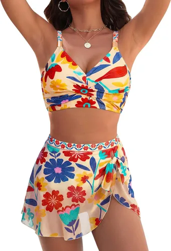 Vista 15 de Blooming Jelly Bikini de cintura alta para mujer con control de abdomen de Bandera estadounidense