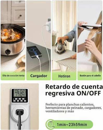 Vista 5 de Techbee Enchufe temporizador intermitente digital de ciclo de repetición infinita para toma de corriente, interruptor de alimentación programable