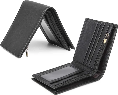 Vista 3 de Polare - Cartera plegable de piel de caballo loco natural para hombre, con bloqueo RFID