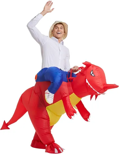 Vista 6 de YEAHBEER - Disfraz inflable de dinosaurio T-Rex para Halloween disfraz de dinosaurio rojo elegante