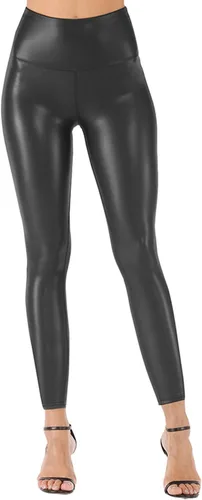 Vista 3 de Tulucky Mallas elásticas de cintura alta de piel sintética para mujer talla regular talla grande