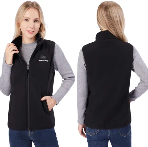 Vista 2 de Topdot Chaleco térmico de forro polar para mujer con batería, sin mangas, chaleco de forro polar suave con 8 zonas de calefacción