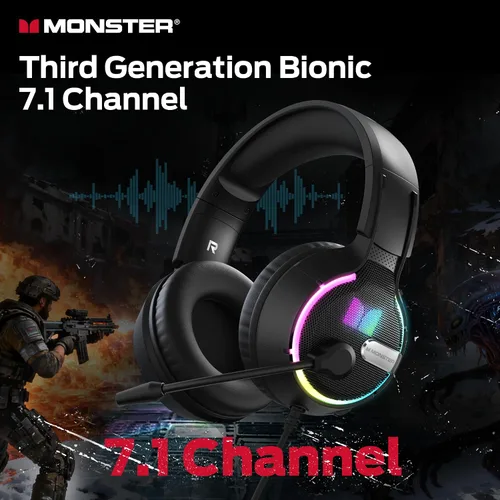 Vista 2 de Monster Mission 320 - Auriculares para juegos para PS5, PS4PC, interruptor, cancelación de ruido con micrófono, luz LED, sonido envolvente 7.1